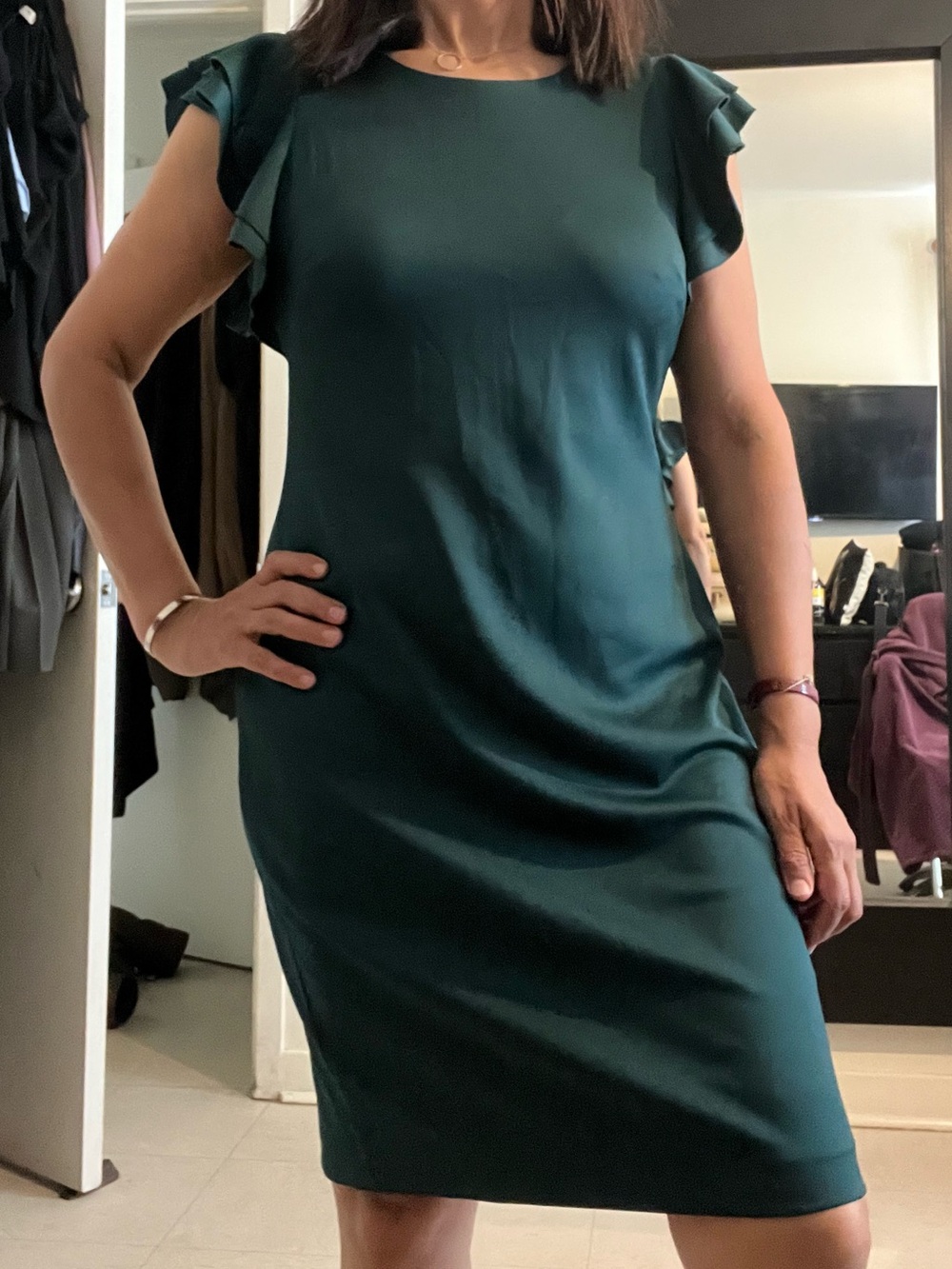 Tommy Hilfiger Forest Green Flutter Sleeve Sheath Dress